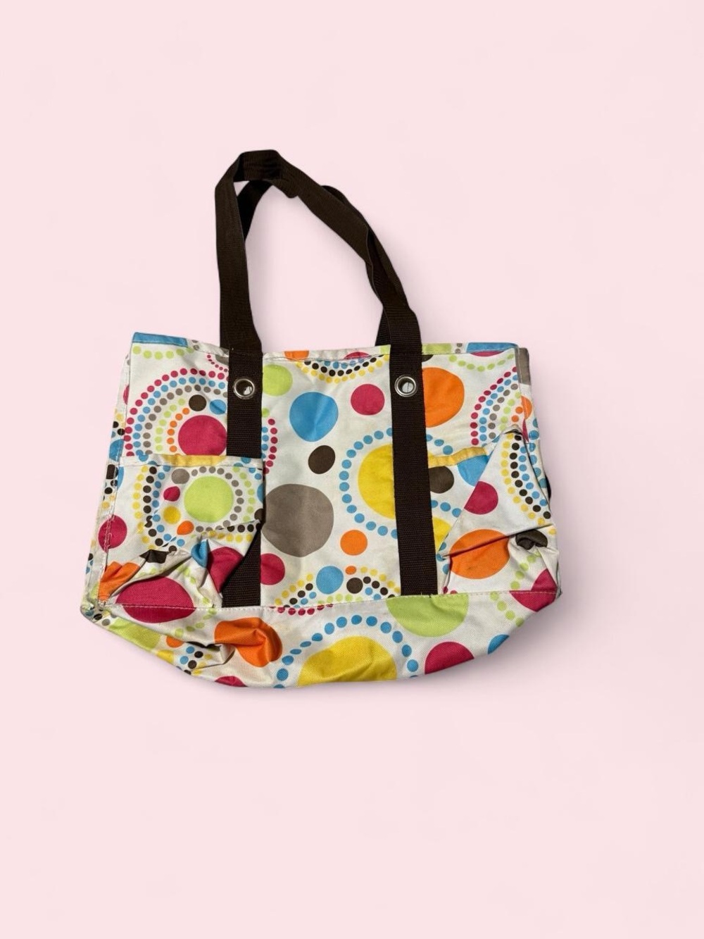 thirty-one Multicolor Polka Dot Tote with Brown Straps
